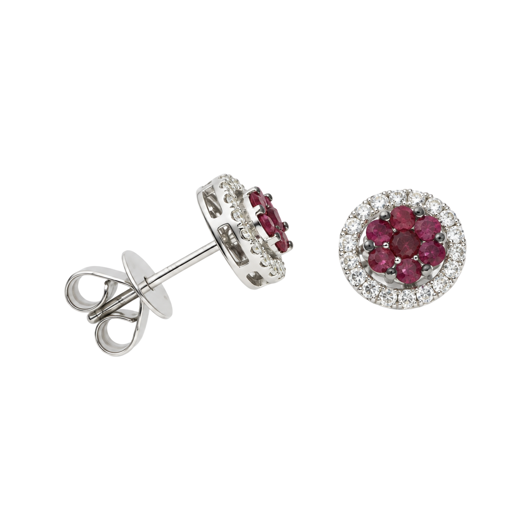 0.50ct Ruby and Diamond Round Halo Stud Earrings - SKU 39995