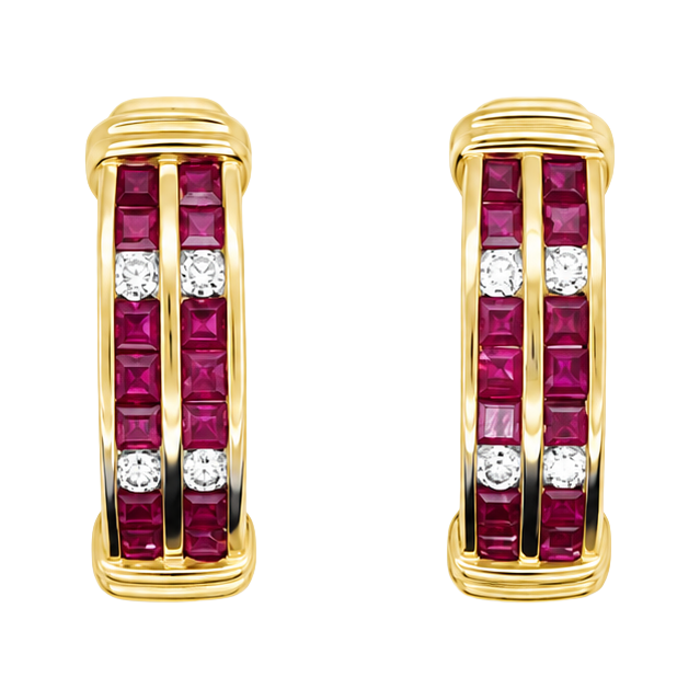 0.80ct Ruby and Diamond Channel Hoop Earrings - SKU 40824