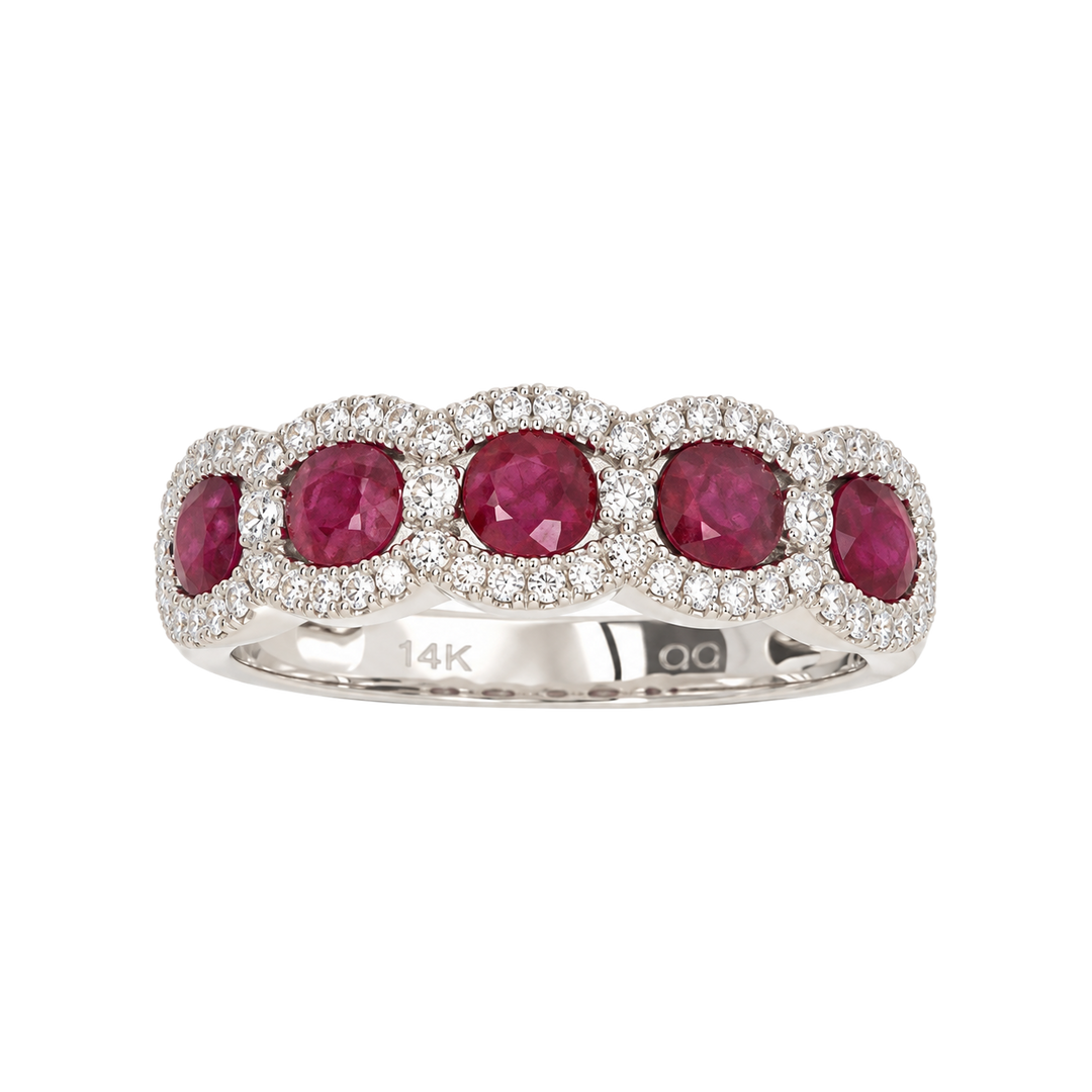 1.30ct Ruby and Diamond Multi-Halo Band - SKU 41084