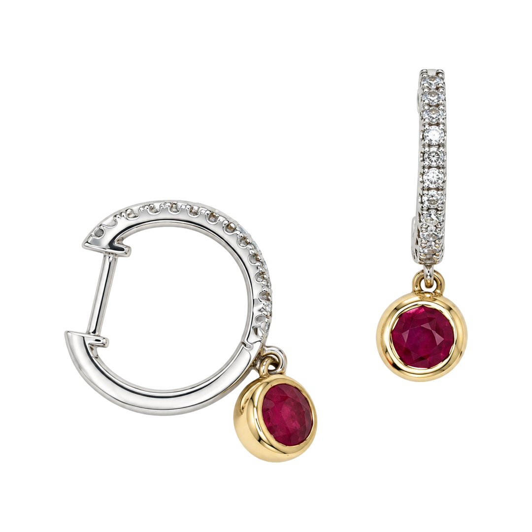 0.80ct Ruby and Diamond Drop Hoops - SKU 43288