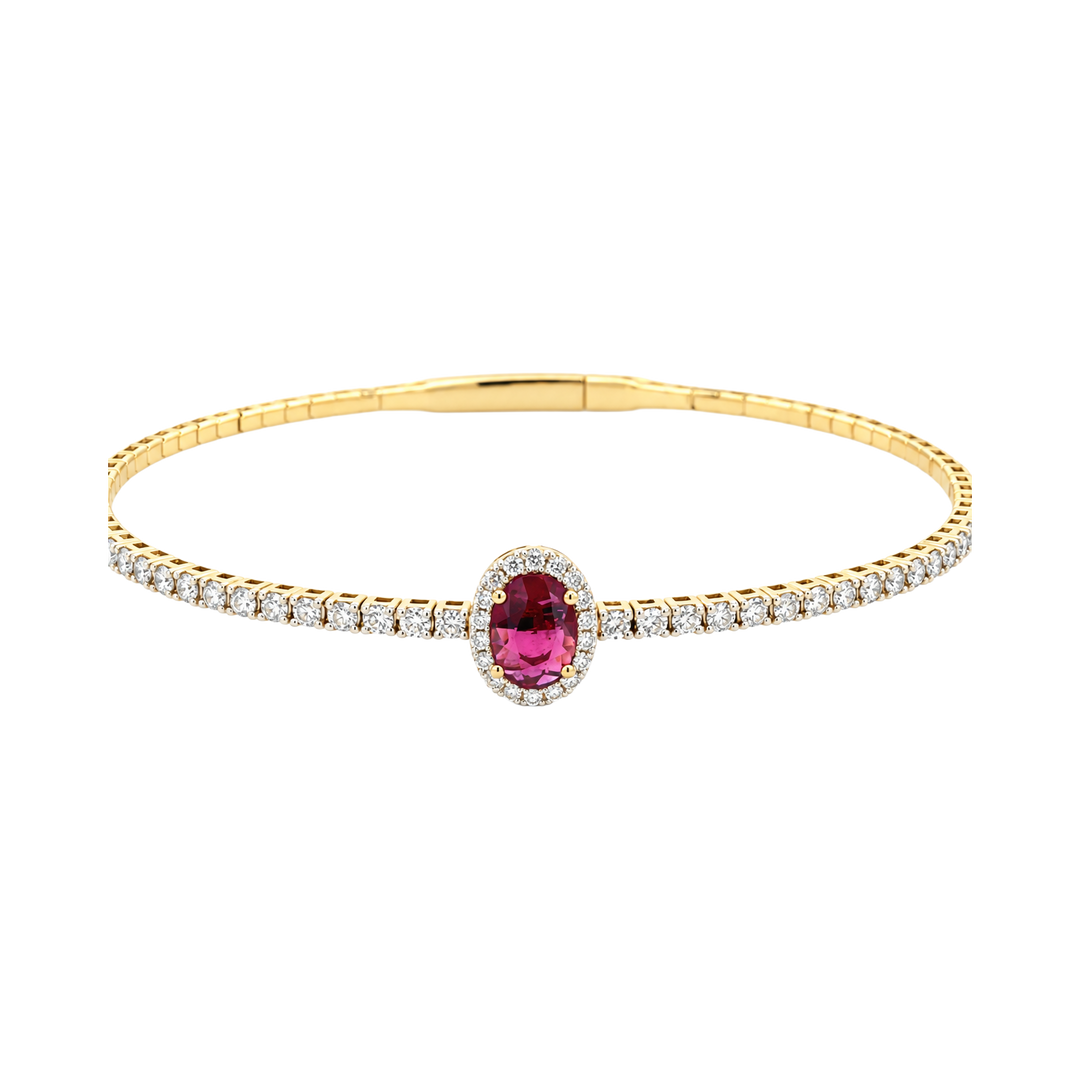 0.70ct Ruby and Diamond Oval Halo Bangle - SKU 43346