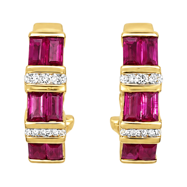 1.80ct Ruby and Diamond Rectangular Earrings - SKU 44297