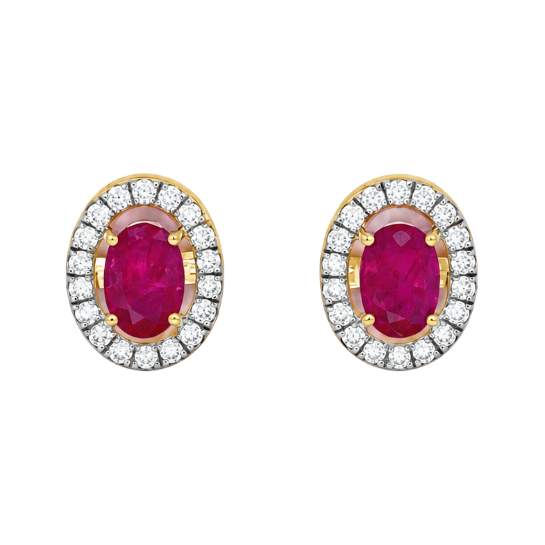 1.0ct Ruby and Diamond Oval Halo Stud Earrings - SKU 44769