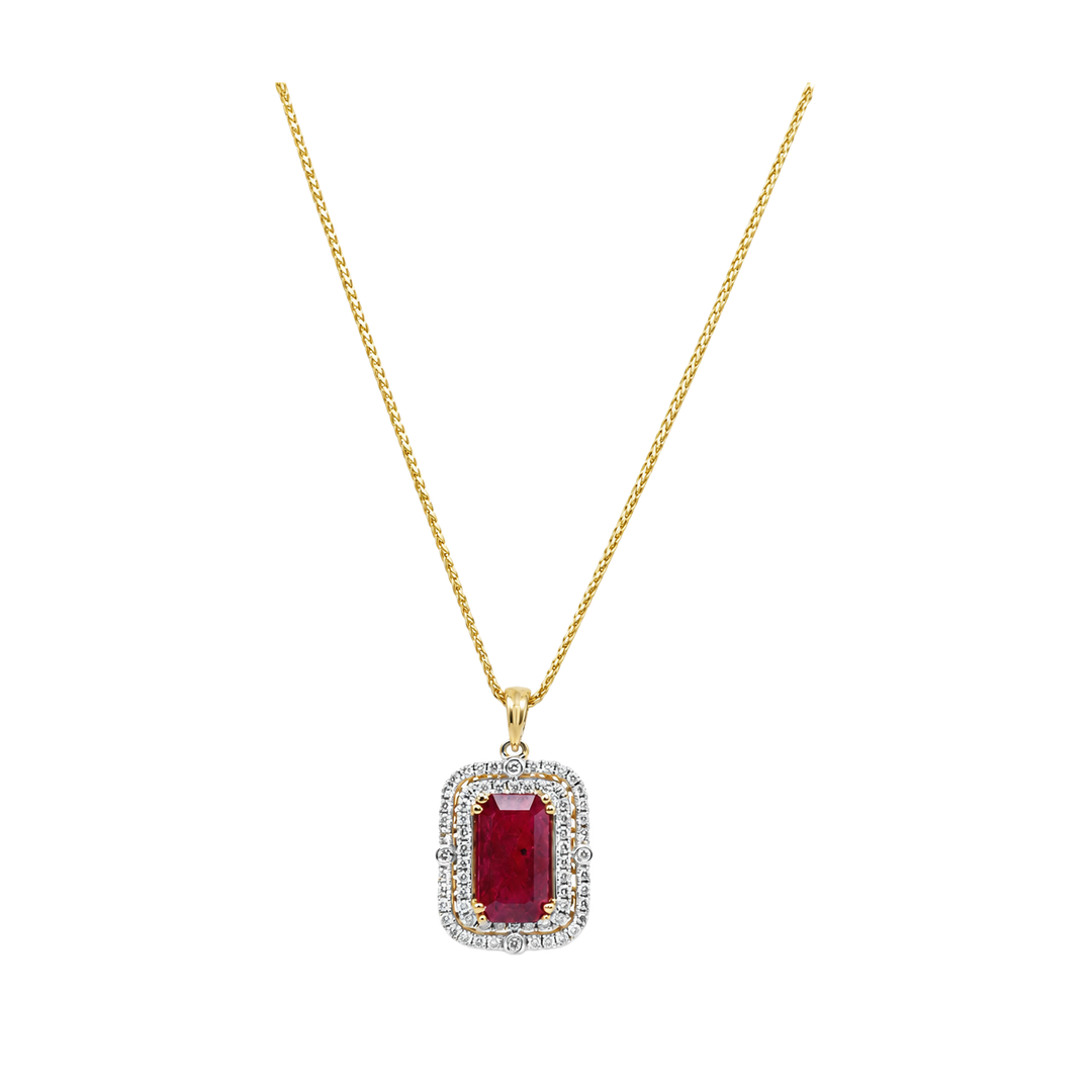 3.75ct Ruby and Diamond Double Halo Pendant - SKU 45116