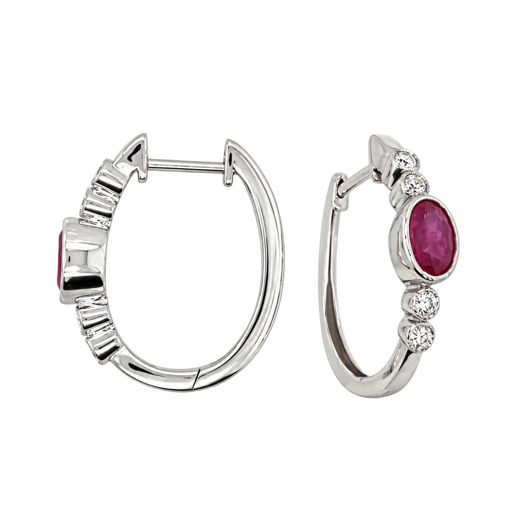1.20ct Ruby and Diamond Oval Hoops - SKU 45392