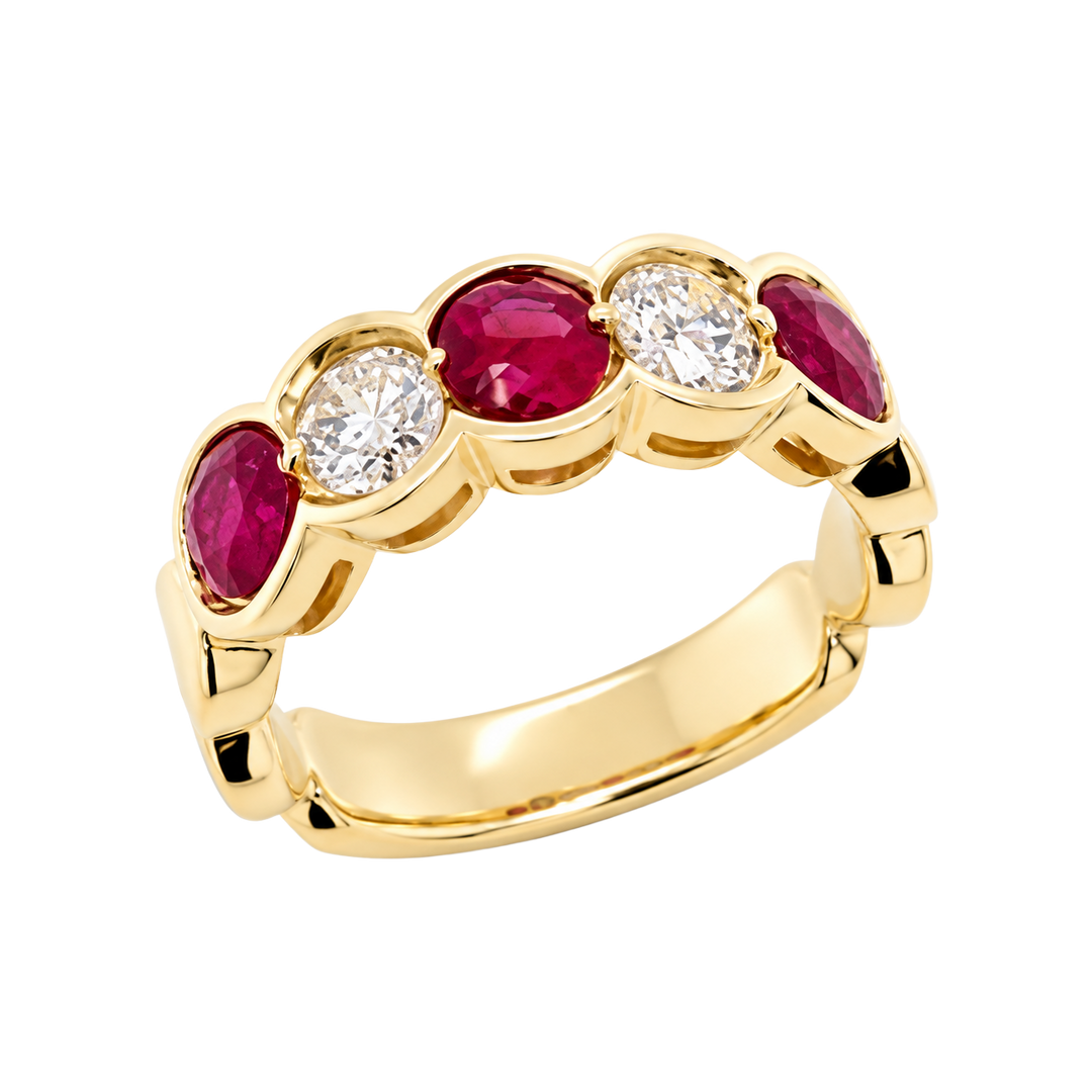 1.27ct Ruby and Diamond Five-Stone Ring - SKU 46592