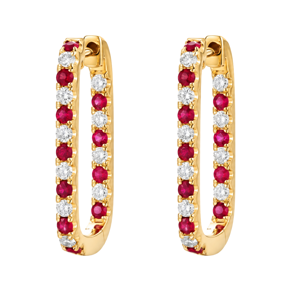 0.60ct Ruby and Diamond Alternating Hoop Earrings - SKU 46603