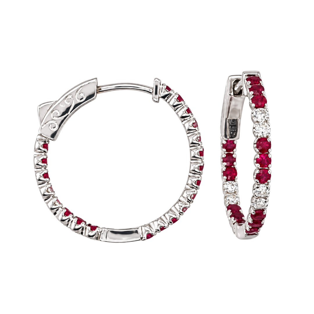 1.05ct Ruby and Diamond Alternating Hoop Earrings - SKU 46917