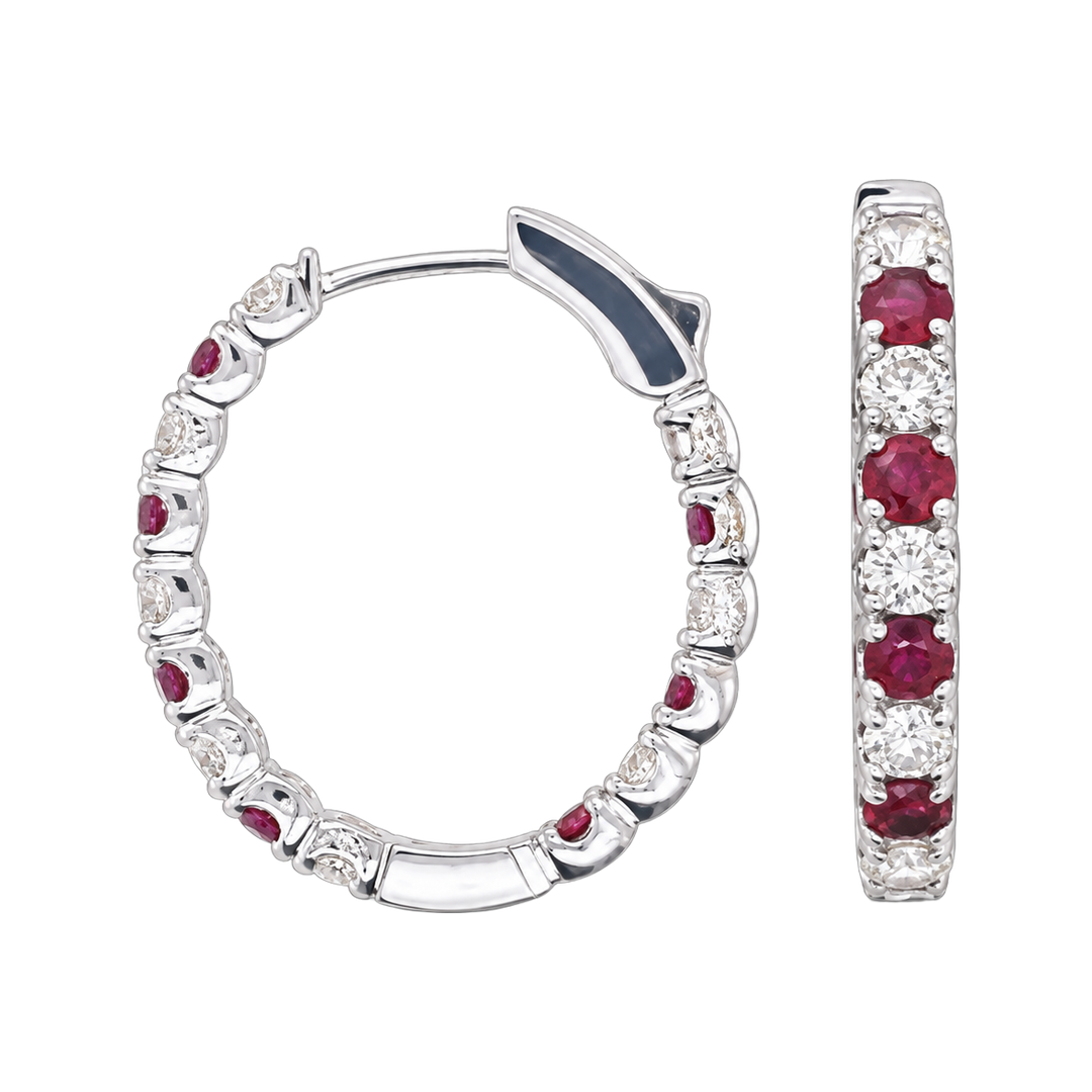2.0ct Ruby and Diamond Alternating Hoop Earrings - SKU 47177