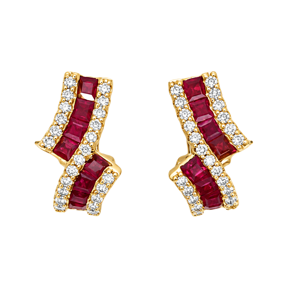 1.70ct Ruby and Diamond Ribbon Earrings - SKU 47178