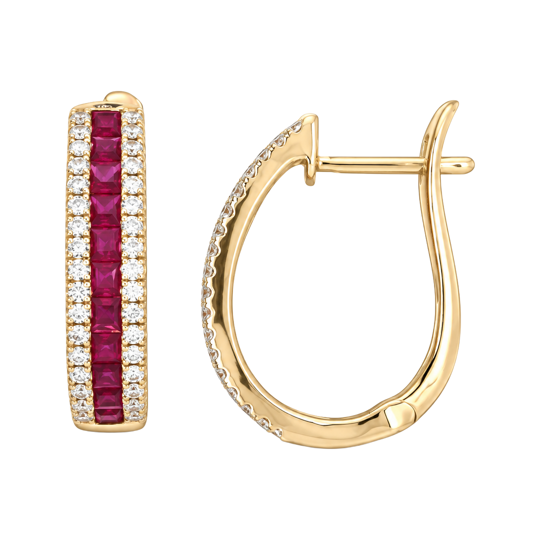 1.20ct Ruby and Diamond Bordered Hoop Earrings - SKU 47843