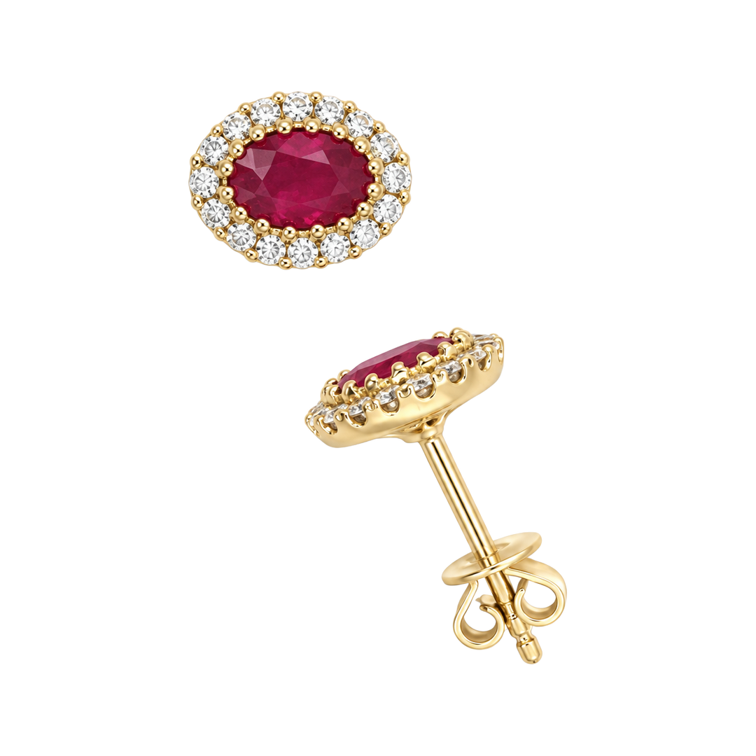 1.30ct Ruby and Diamond Oval Halo Stud Earrings - SKU 47857