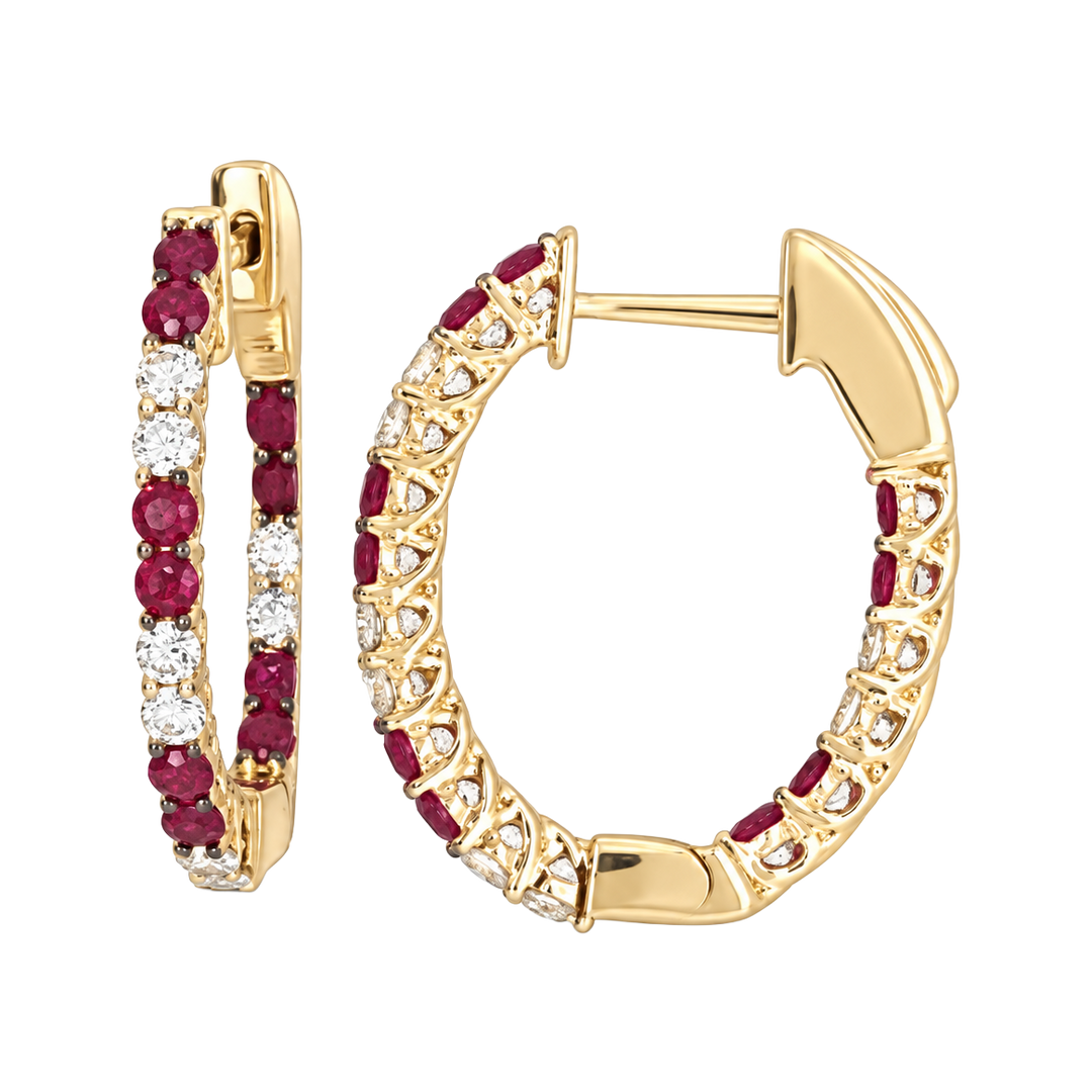 1.0ct Ruby and Diamond Alternating Hoop Earrings - SKU 48091