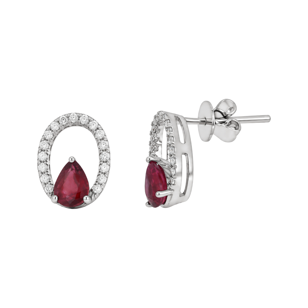 0.80ct Ruby and Diamond Open Halo Stud Earrings - SKU 51785