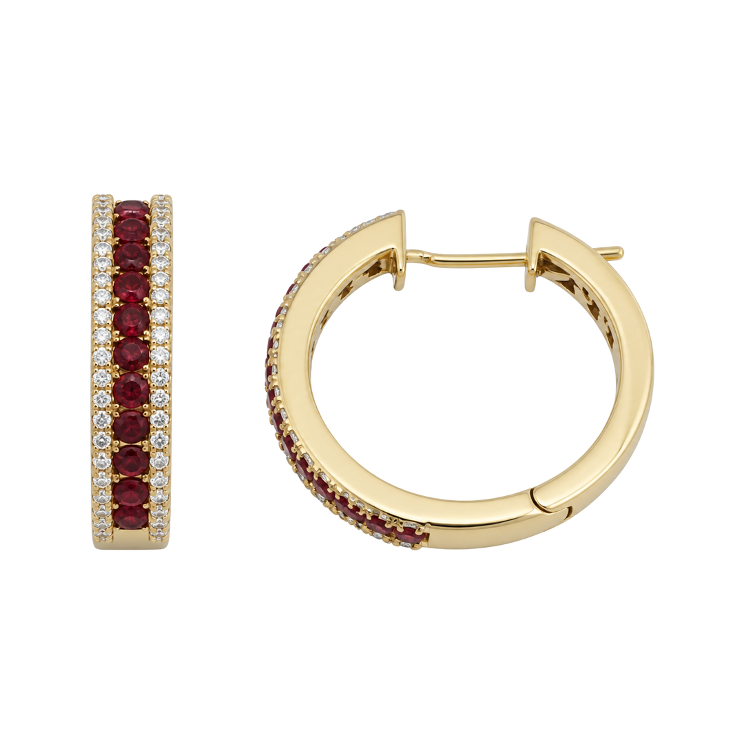 1.10ct Ruby and Diamond Bordered Hoop Earrings - SKU 51789