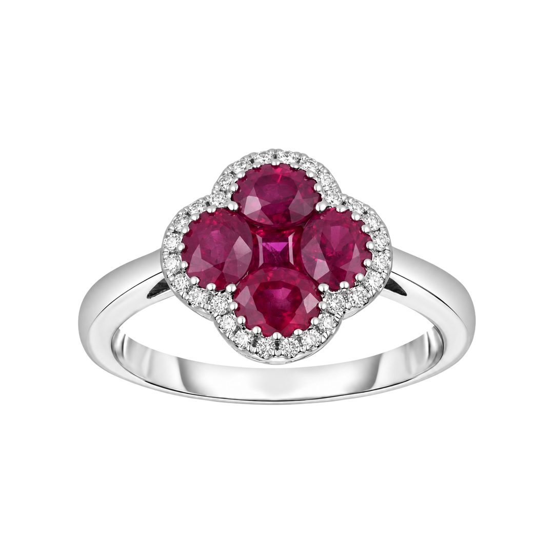 1.75ct Ruby and Diamond Floral Halo Ring - SKU 52019