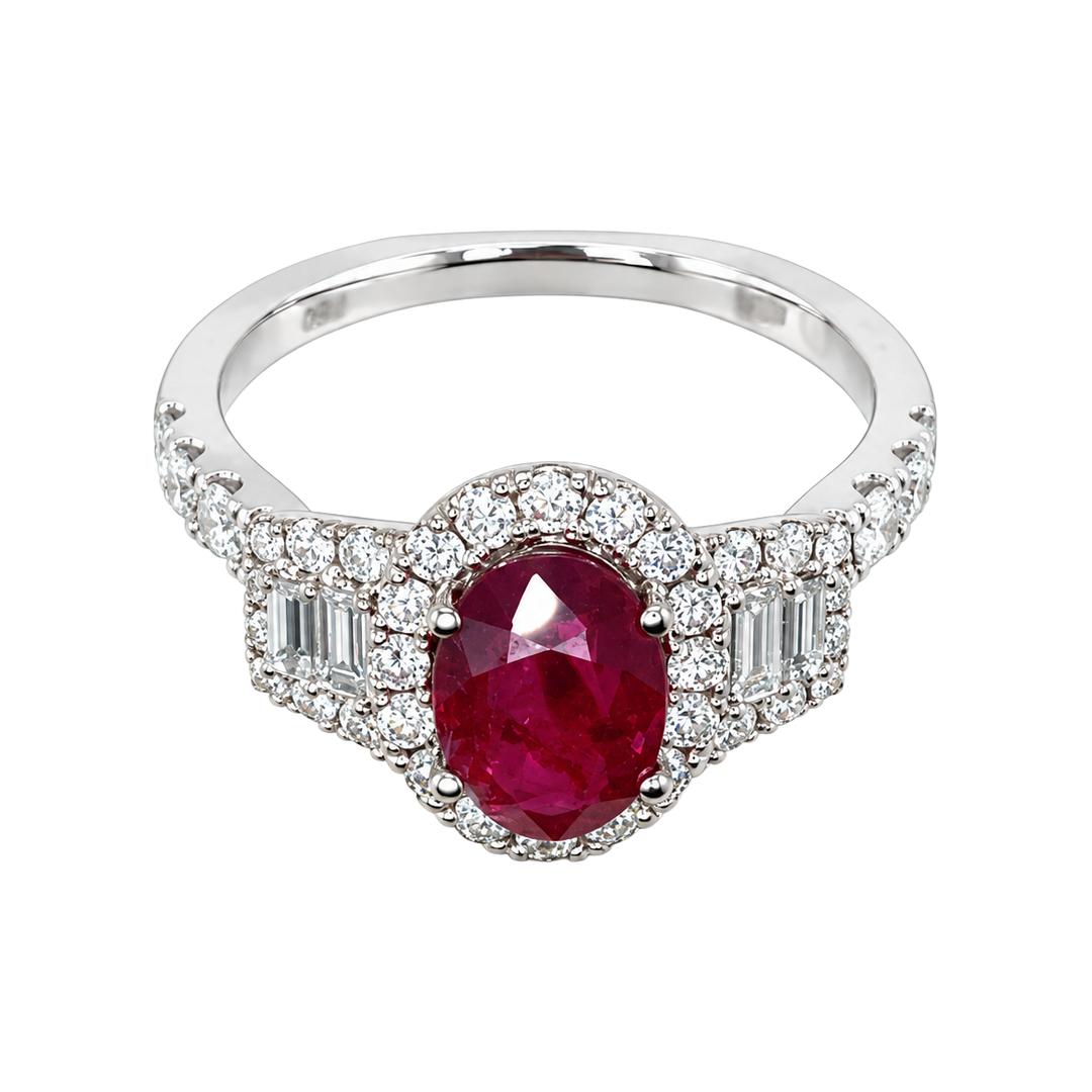 1.70ct Ruby and Diamond Oval Halo Ring - SKU 52449
