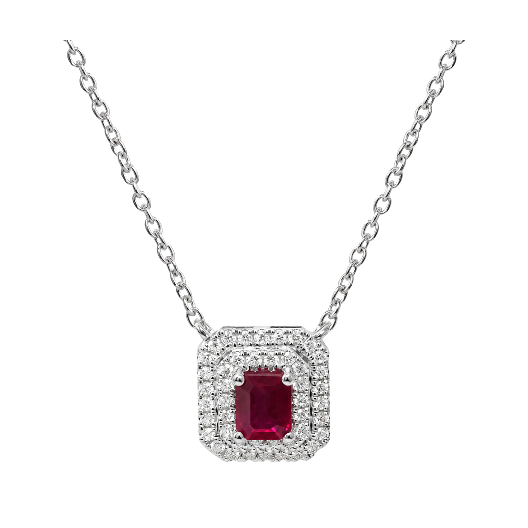 0.60ct Ruby and Diamond Rectangular Halo Necklace - SKU 52457