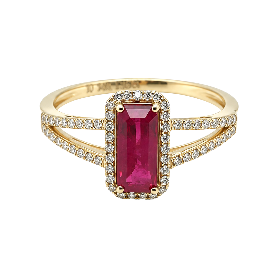 1.30ct Ruby and Diamond Rectangular Split Band Ring - SKU 53870