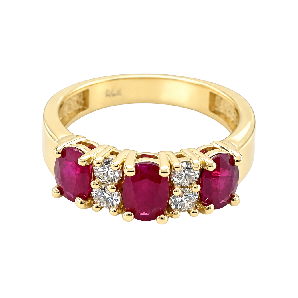 1.90ct Ruby and Diamond Three-Stone Ring - SKU 54713