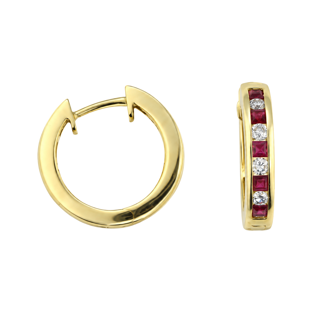 0.90ct Ruby and Diamond Alternating Hoop Earrings - SKU 9529
