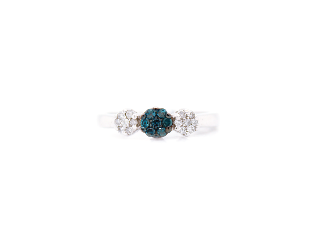 Triple Cluster Blue Diamond Ring