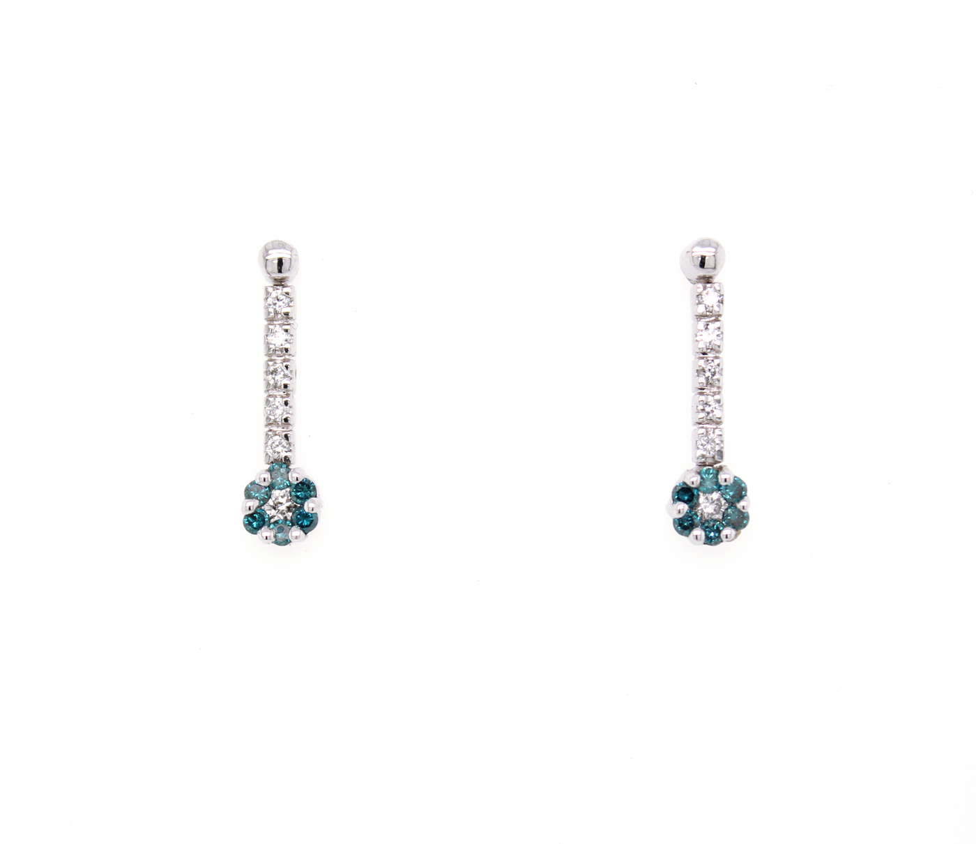Natural Blue Diamond Floral Dangle Drop Earrings