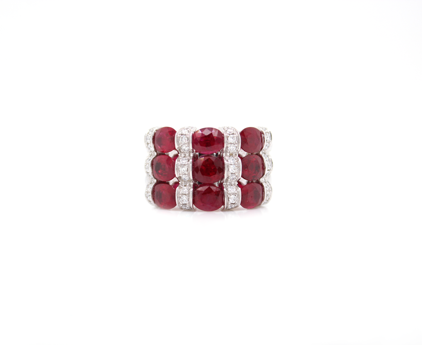 4.50ct Oval Cut Ruby and Diamond Wide Band Ring