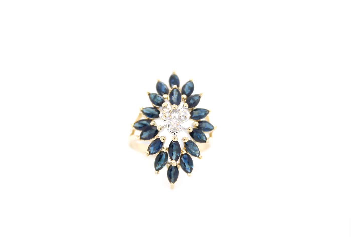 Vintage Marquise Sapphire and Diamond Cluster Cocktail Ring