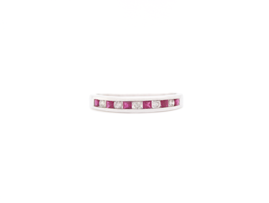 Princess Cut Ruby and Round Diamond Channel Set Band
