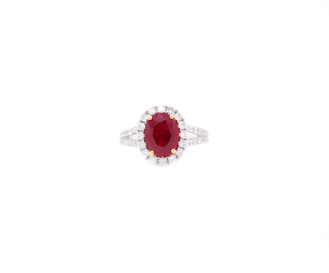 2ct Oval Cut Ruby and Diamond Halo Ring