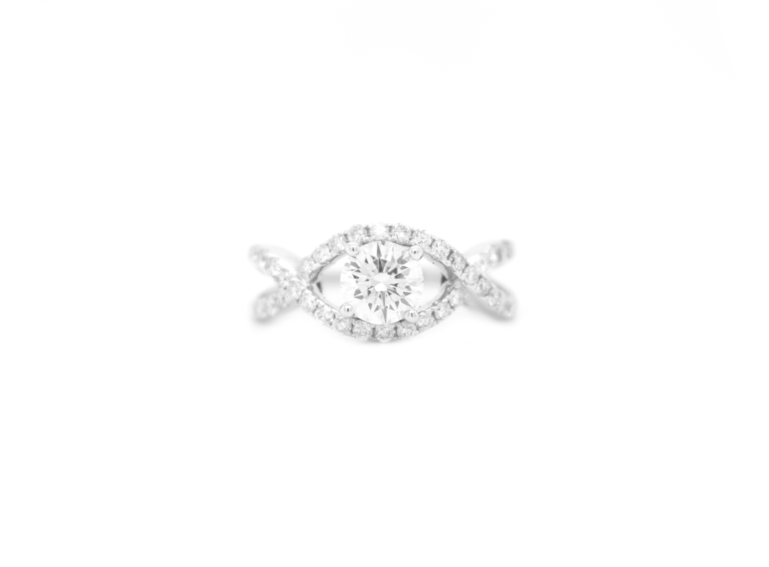 Round Diamond Cross Split Shank Engagement Ring Bridal Set