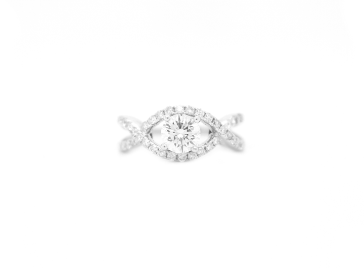Round Diamond Cross Split Shank Engagement Ring Bridal Set