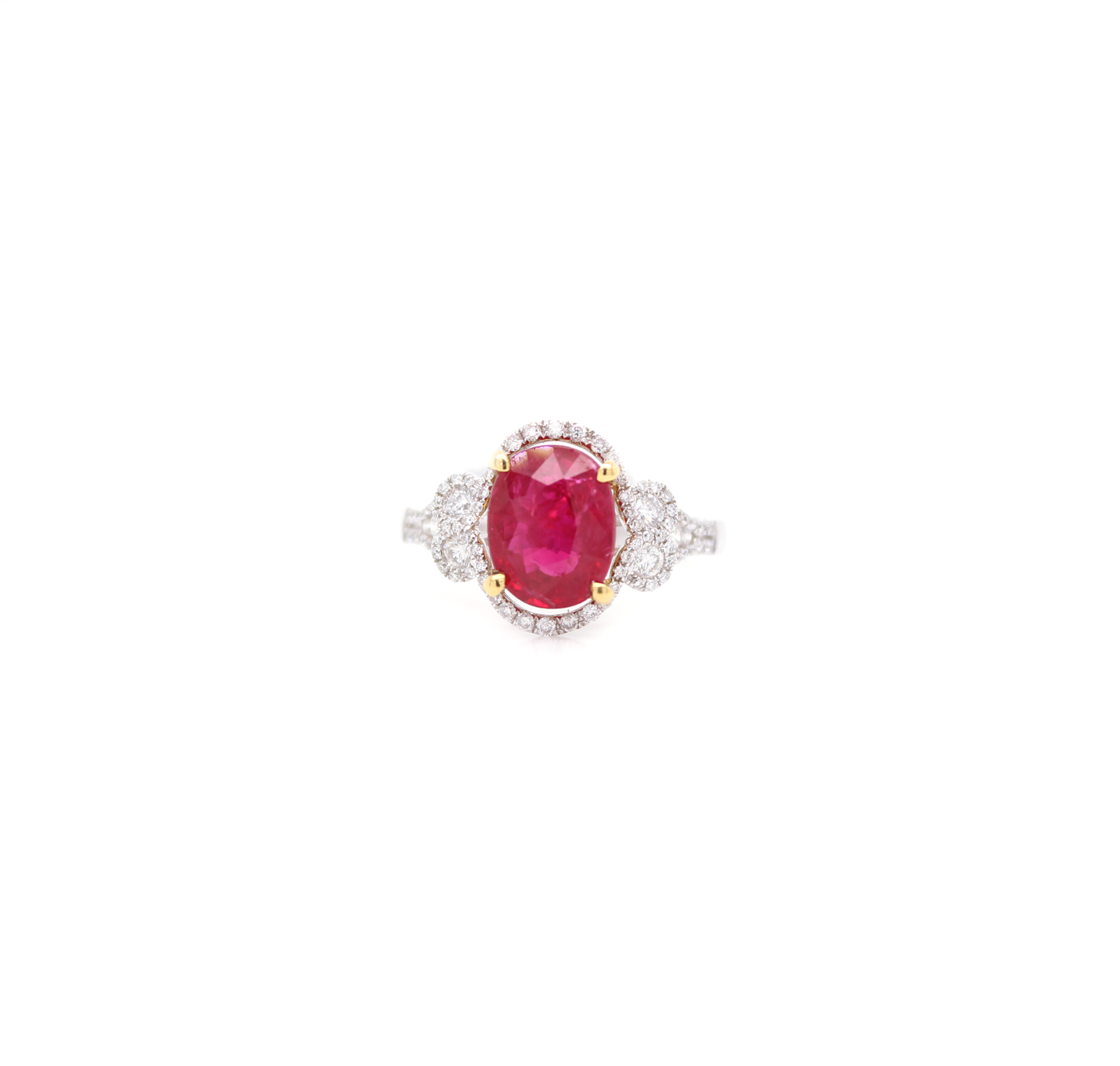 2.95ct Oval Cut Ruby and Diamond Split Shank Ring
