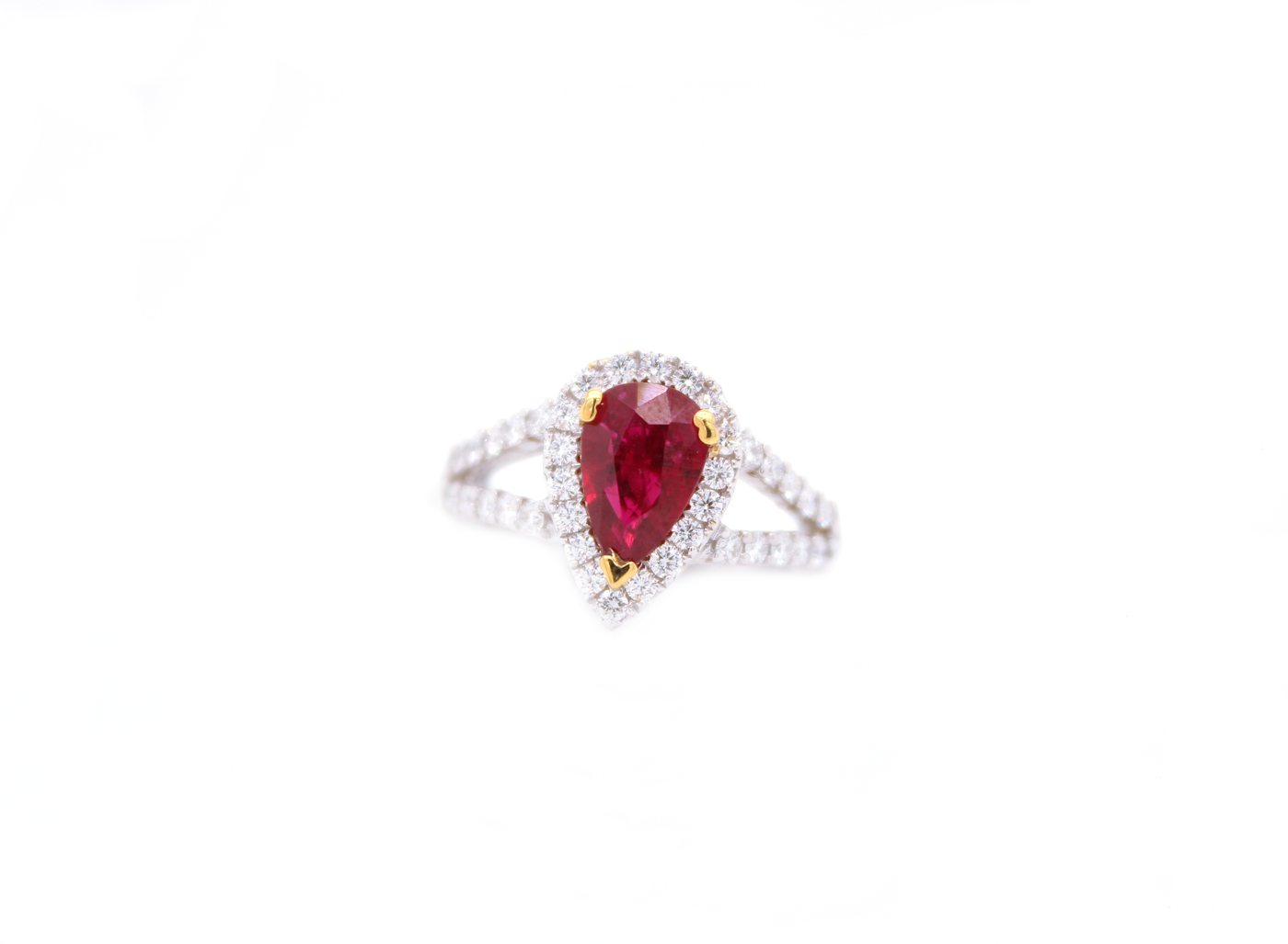 2ct Pear-Shaped Burmish Ruby and Diamond Split Shank Ring