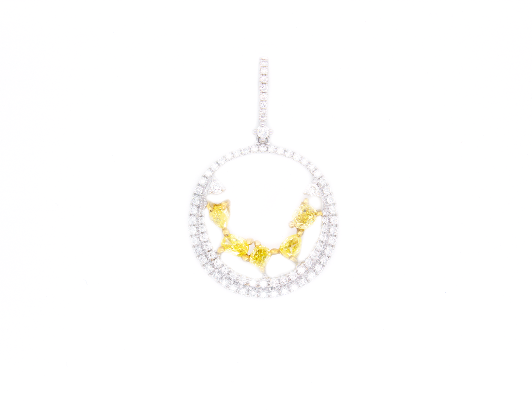 1.50ct Cluster Fancy Yellow Diamond Halo Pendant
