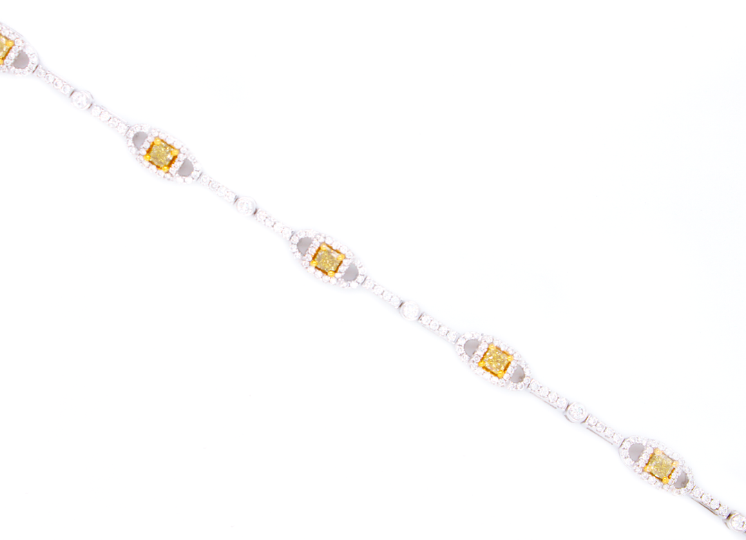 3.75ct Princess Cut Fancy Yellow Diamond Tennis Bracelet