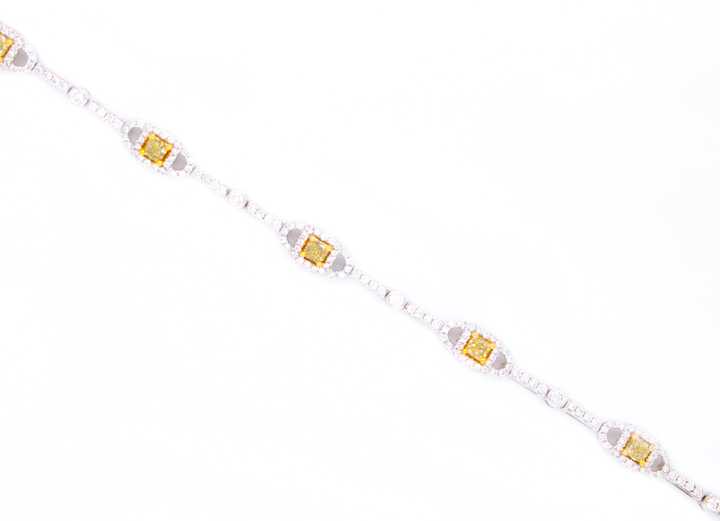 3.75ct Princess Cut Fancy Yellow Diamond Tennis Bracelet