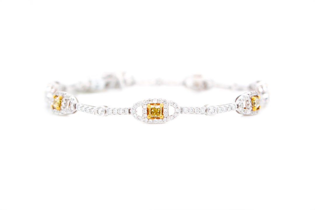 3.75ct Princess Cut Fancy Yellow Diamond Tennis Bracelet