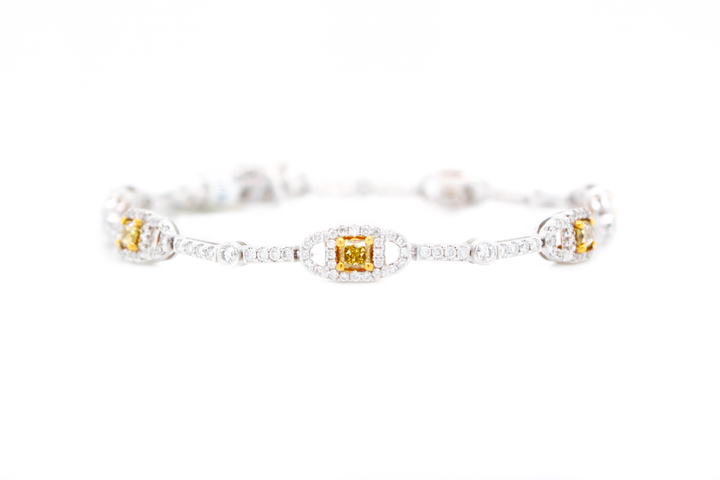 3.75ct Princess Cut Fancy Yellow Diamond Tennis Bracelet