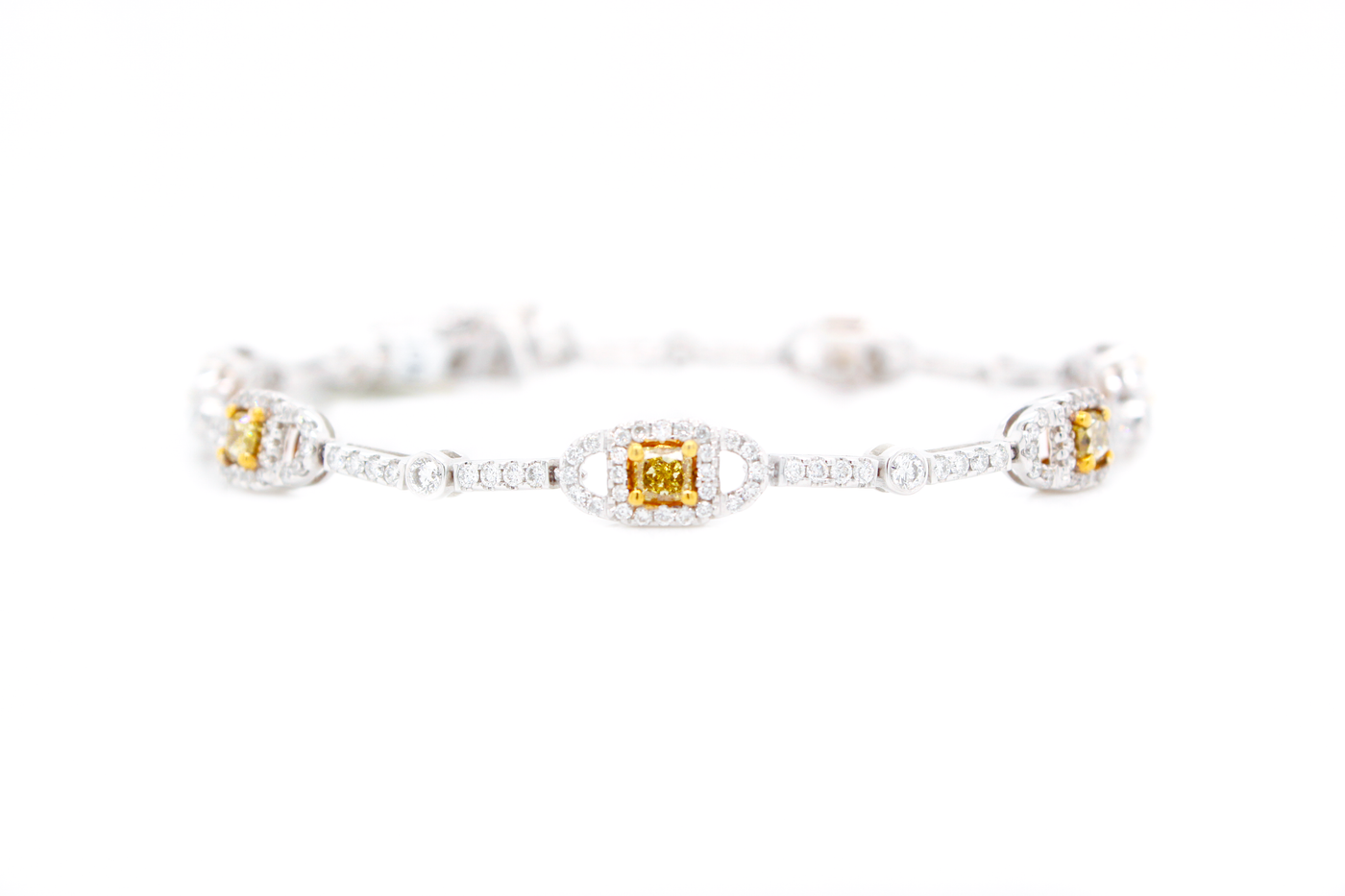 3.75ct Princess Cut Fancy Yellow Diamond Tennis Bracelet