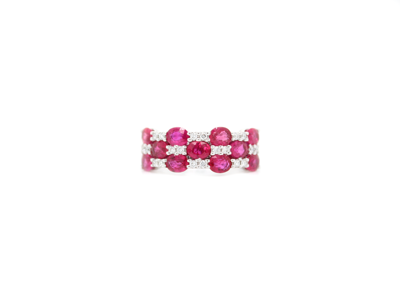 2.80ct Oval Cut Ruby and Diamond Checkered Band Ring