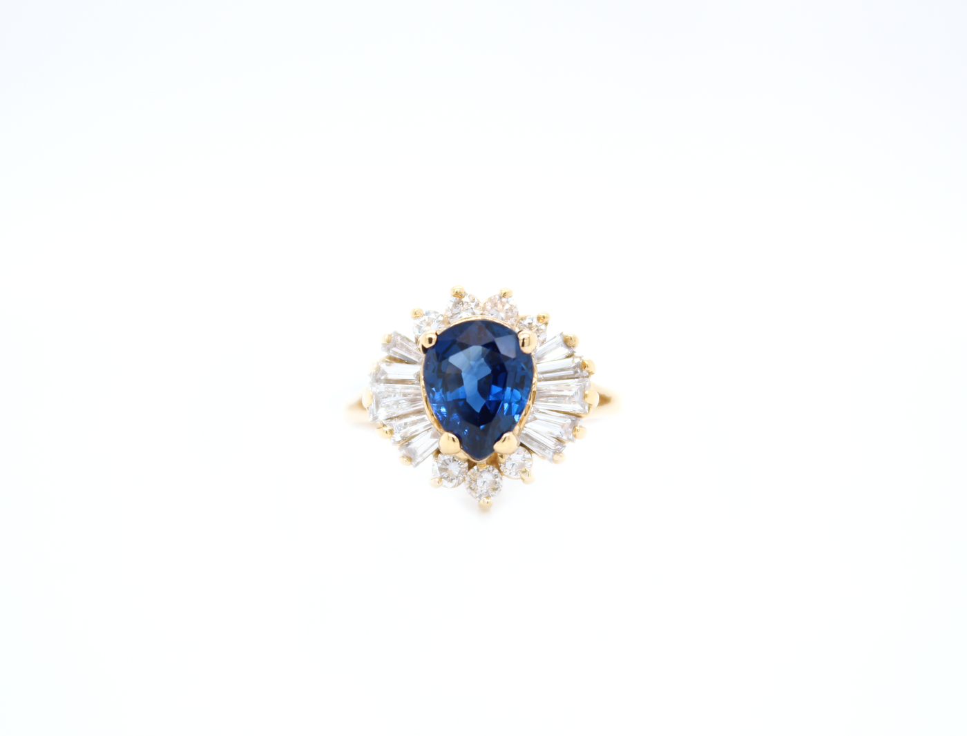 Vintage Pear Sapphire and Diamond Cocktail Ring