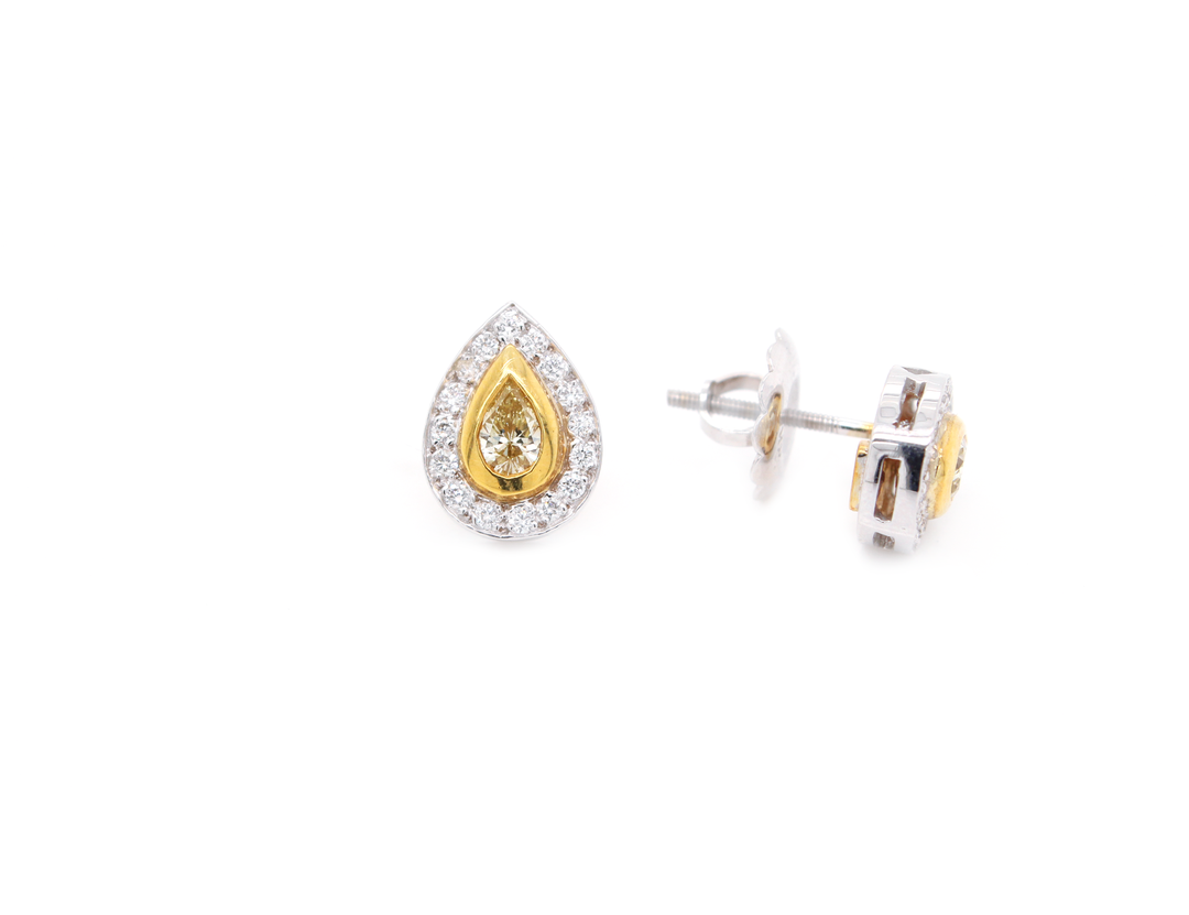 1.35ct Pear-Shaped Yellow Canary Diamond Halo Studs