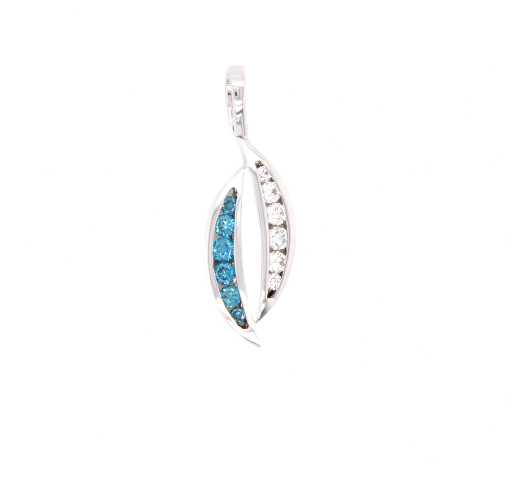 Blue Diamond Modern Art Deco Leaf Pendant