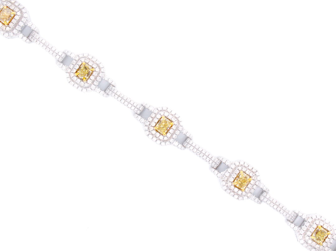 6.50ct Radiant Cut Fancy Yellow Diamond Double Halo Link Bracelet