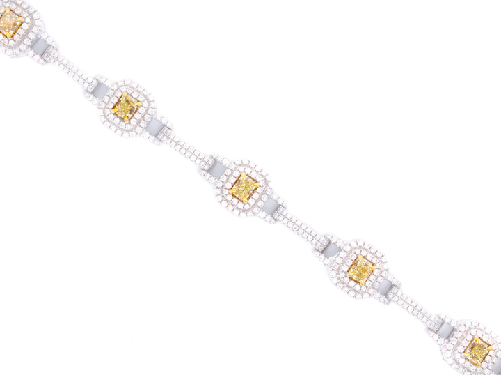 6.50ct Radiant Cut Fancy Yellow Diamond Double Halo Link Bracelet