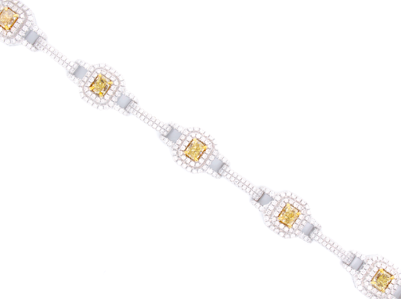 6.50ct Radiant Cut Fancy Yellow Diamond Double Halo Link Bracelet