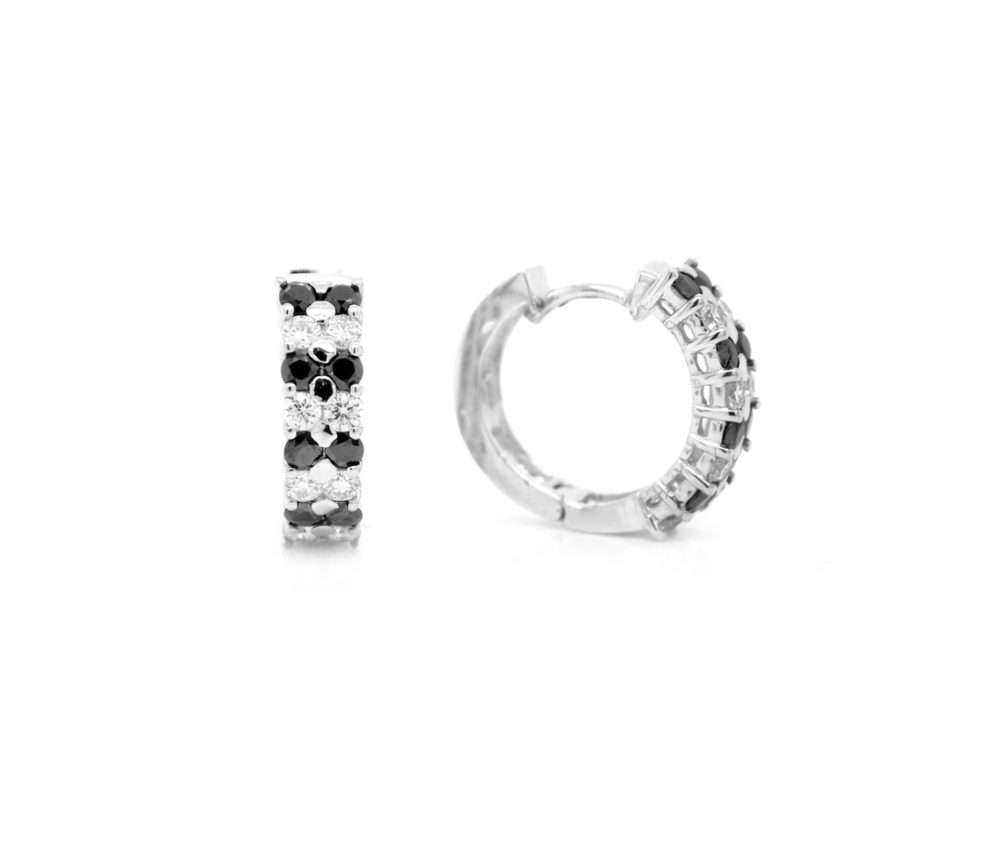 1.35ct Black Diamond and White Diamond Huggies