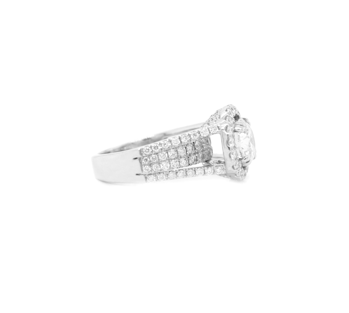 Round Diamond Halo Split Shank Engagement Ring